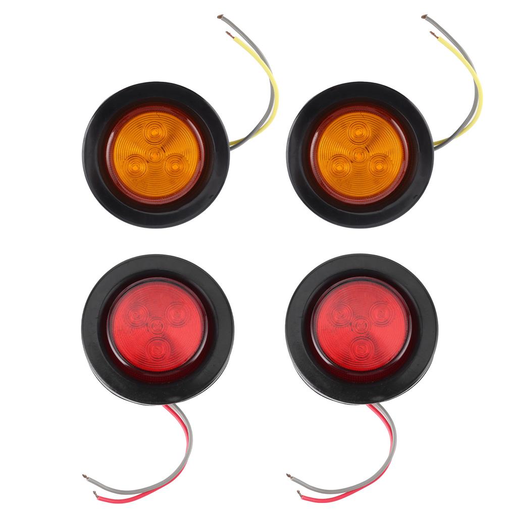 4pcs 2in Round LED Indicator Light Side Marker Lamp Red Yellow Lens with HeatShrink Tube for