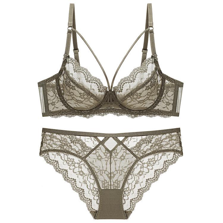 Sexy Dessous-Set aus Spitze für Damen, ultradünnes Unterwäsche-Set, transparentes BH- und Höschen-Set, ungepolstertes Minimierungs-BH-Set