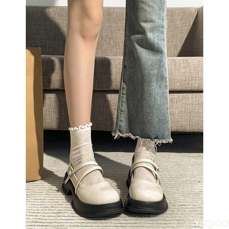Fashion New round toe thick soled small leather shoes for women in spring summer versatile daily wear simple comfortable single shoes