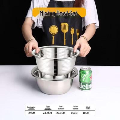 304 Stainless Steel Round Mixing & Strainer Bowl Set