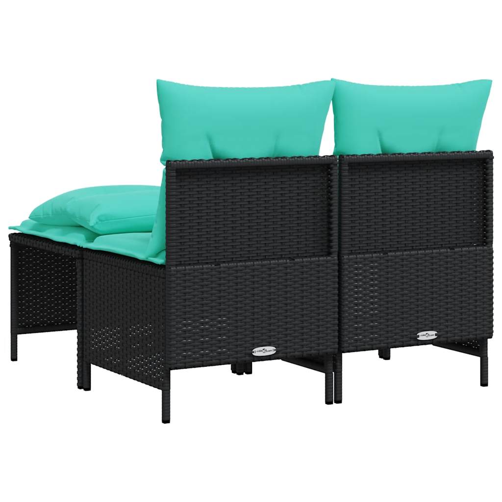 4 Piece Garden Sofa Set with Cushions Black Poly Rattan