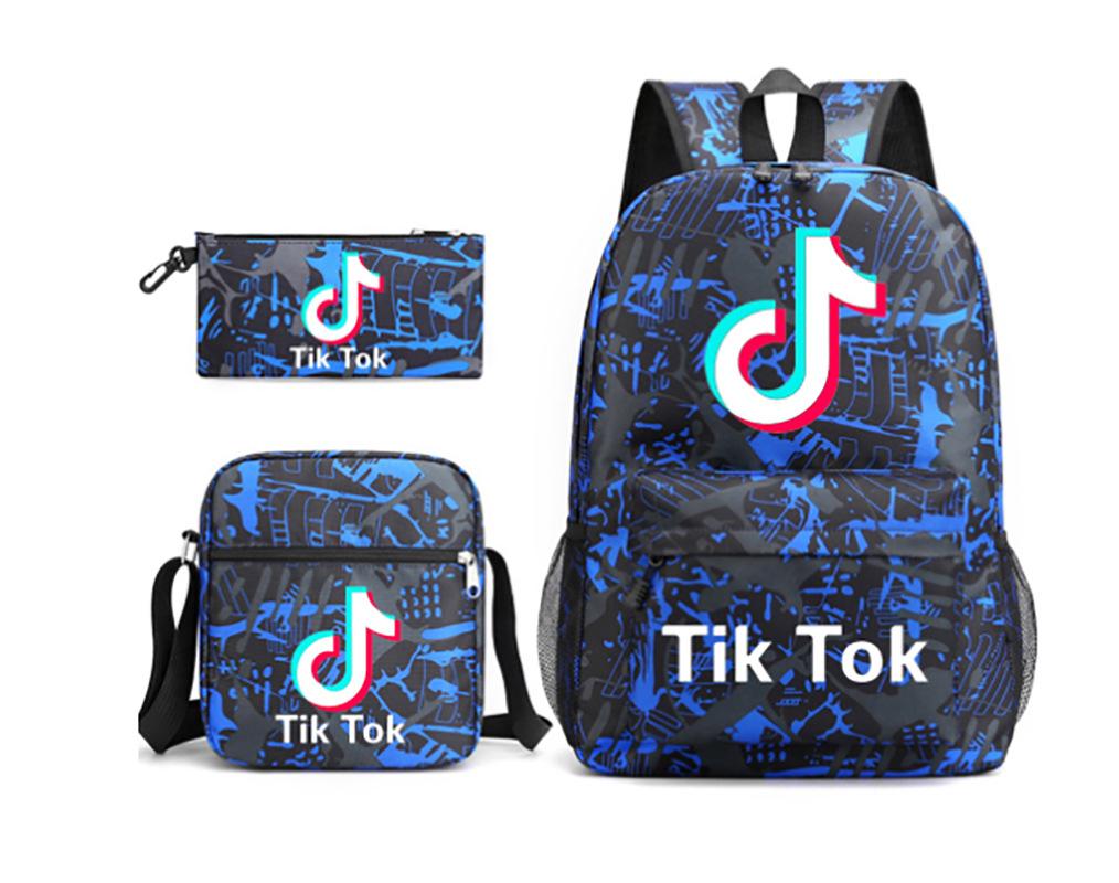 3 Piece School Backpack Set for Students Large Capacity Oxford Cloth Schoolbag with Shoulder Strap and Pencil Case