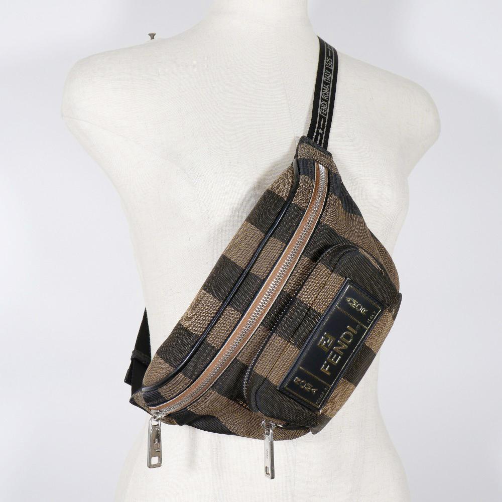FENDI Pecan Stripe Waist bag 7VA446 body bag Brown Nylon canvas unisex Used
