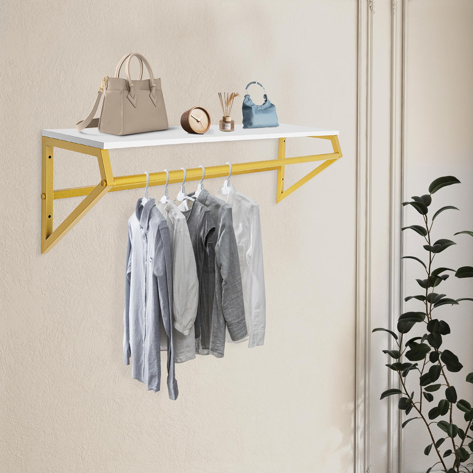 

Storage Rack with Top Rack, Wall Mounted Clothes Hanger, Golden Book Display Stand for Clothing Stores, Cloakrooms & Bedrooms золотой