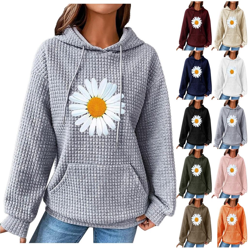 Hanorace de damă, cu mânecă lungă, cu șnur, imprimeu, pentru femei, cu buzunare