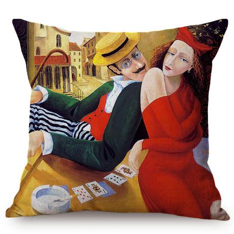 Pittura ad Olio Vintage Nordica di Bella Donna Arte Copricuscino Decorativo per Divano Custodia per Cuscino da Lancio Felice Storia d'Amore di Coppia per Sedia