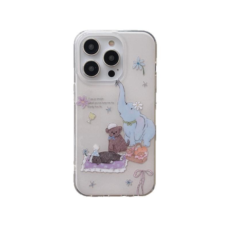 Korean Ins Cute Picnic Elephant Puppy for iphone11Promax iPhone 11 Case 11/11 Female