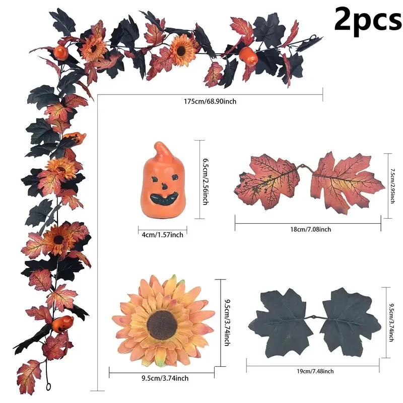 Gotische Halloween Hängedekoration 175cm Girlande Ahornblatt Kürbis Spinnenranke Kamin Kaminsims Herbst Event Arrangement Zubehör