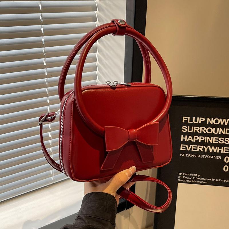 Fashion Bow Bag Women's New Solid Color Versatile Shoulder Messenger Bag Small Square Bag