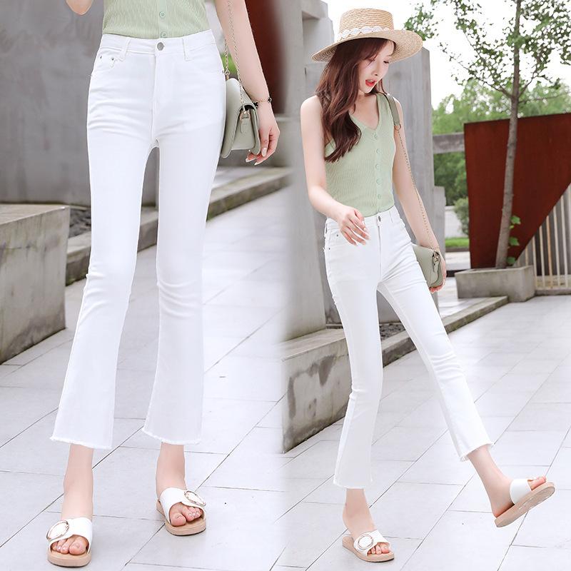 Black Raw Edge Micro Flare High-waisted Jeans Female Autumn and Winter New Thin Elastic Nine-minute Trousers