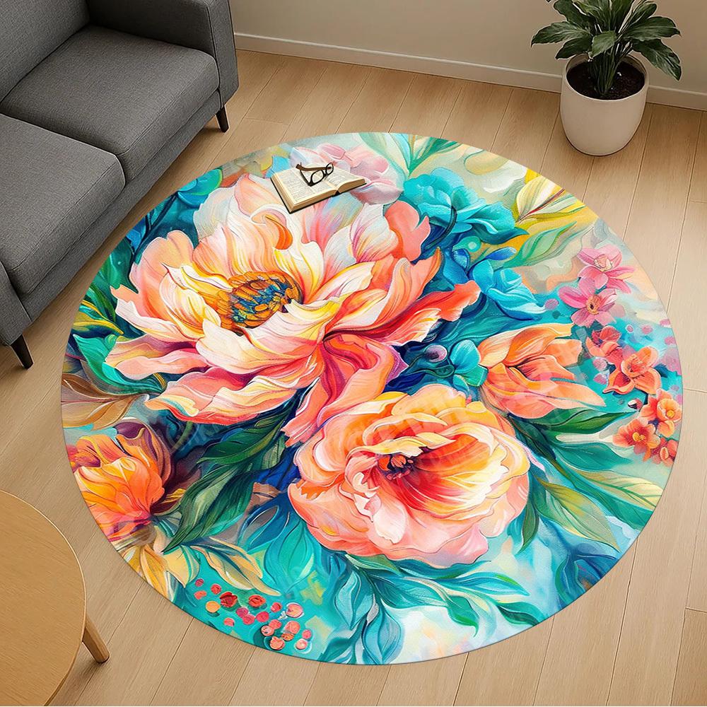 1PC Floral Artwork Office Round Area Rug, Under Office Chairs Bedroom Living Room Home Decor, Carpet for Office -1110045