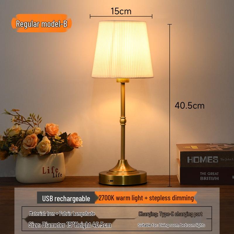 Vintage French Retro Rechargeable Bedside Lamp - High-End Creative Table Lamp for Bedroom Decor