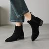 Krazing Pot Cow Suede Nubuck Winter Round Toe Chelsea Boots Med Heels Slip on Basic Design Metal Rivets Women Ankle Boots