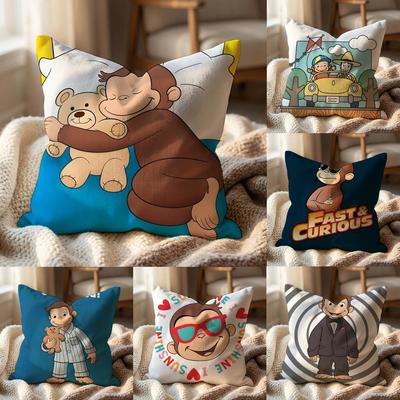 C-Curious George CARTOON Cushion Cover Multi-Scene Pillow Cover for Home & Car - Reversible, Soft & Durable for Daily Use