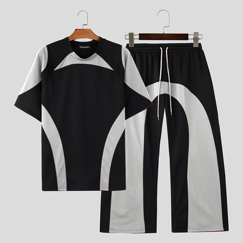 

INCERUN Комплект из двух предметов для мужчин, лоскутное шитье, футболки с коротким рукавом и длинные брюки M