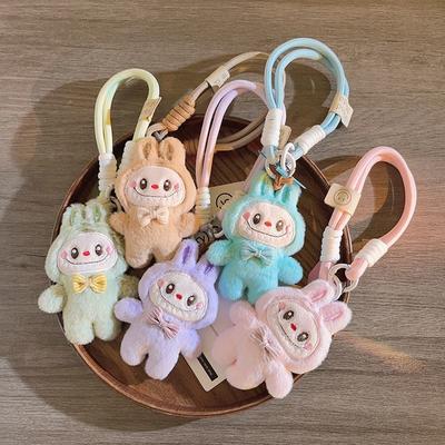 Cartoon Pink Canvas Doll Pendant with Hanging Rope Keychain Hanging Chain for Women