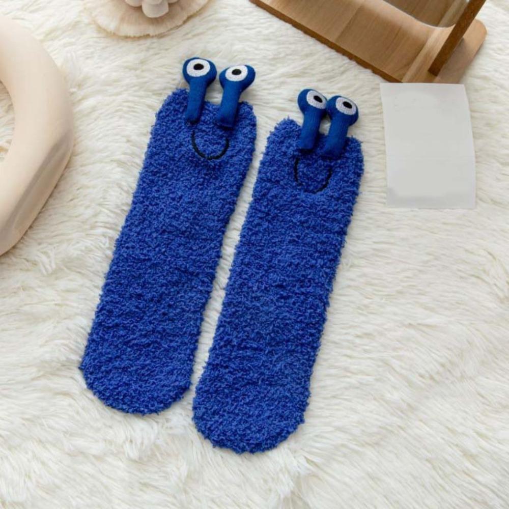 Cartoon Funny Tube Socks 3D Eyes Furry Plush Sock Kawaii Coral Fleece Socks  Girls