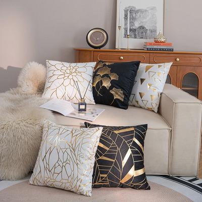 Bronzing Pillowcase Short Plush Leaf Geometric Line Cushion Cover Living Room Bedroom Cushion