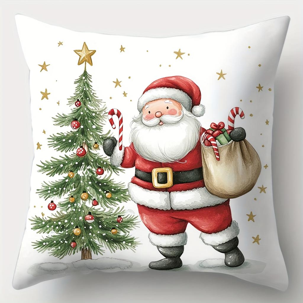 4Pcs Set, Christmas Pillowcase, 17.7"*17.7", Printed On One Side, Christmas Decoration, Sofa Lumbar Cushion Cover, Pillowcase Wi