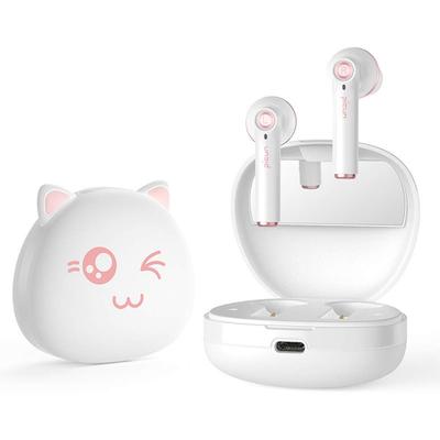 Bluetooth Wireless Cute Cat Design with Makeup Mirror and Charging HiFi Noise High Sensitivity Long Comfortable Siri Compatible with White 5.0