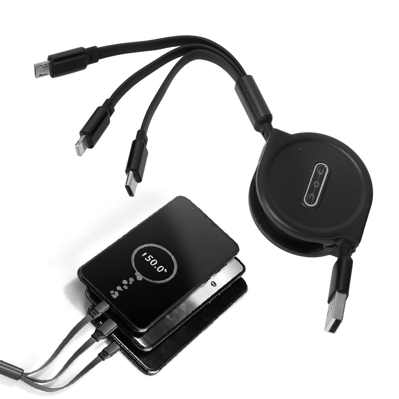 

3 in 1 Multi Retractable Charger Cable 3A with TypeC/for IOS/Micro USB Connector 1.1M