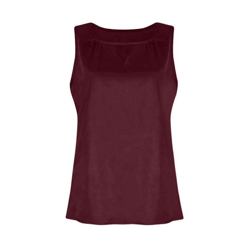 Moteabelt design for kvinner Sexy sateng plissert T-skjorte Sateng vest Hul ermeløs topp