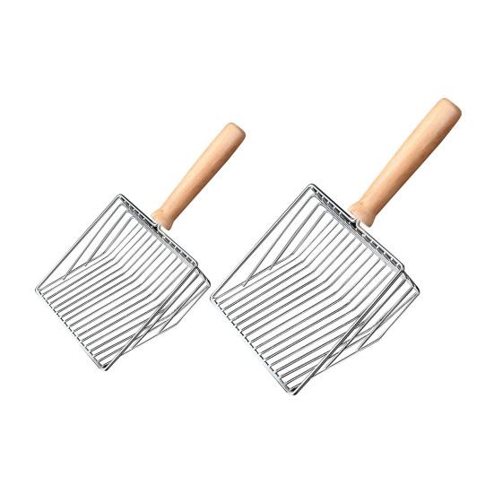 Cat Litter Scoop Metal Wire Cat Poop Scooper Cat Litter Sifting Shovel with Solid Wood Handle for Litter Box Cat Waste Cleaning