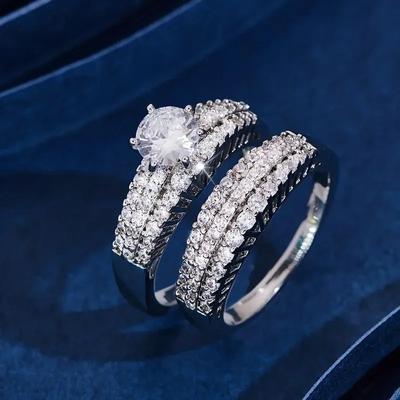Luxuriöses Funkelndes Versprechens Brautringe Set Zirkonia Eheringe Zubehör für Damen Sterling Silber Vielseitig Weiblich