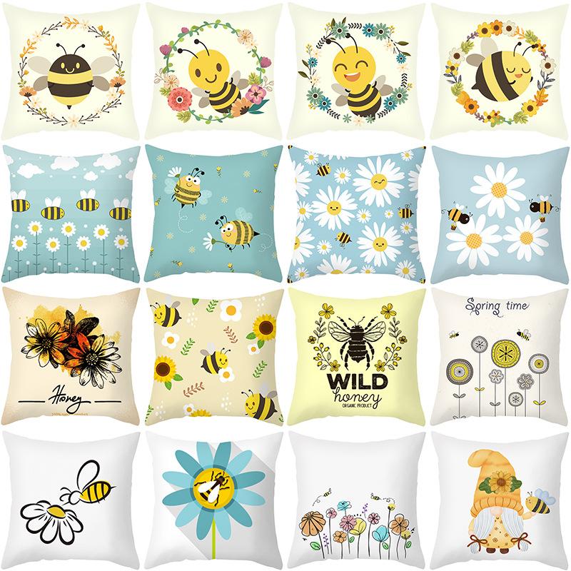 Panika Chen Unisex Cute Cartoon Animal Print Pillow Cover Bee Pillowcase Cushion Pillows Cases Sofa Home Decor S