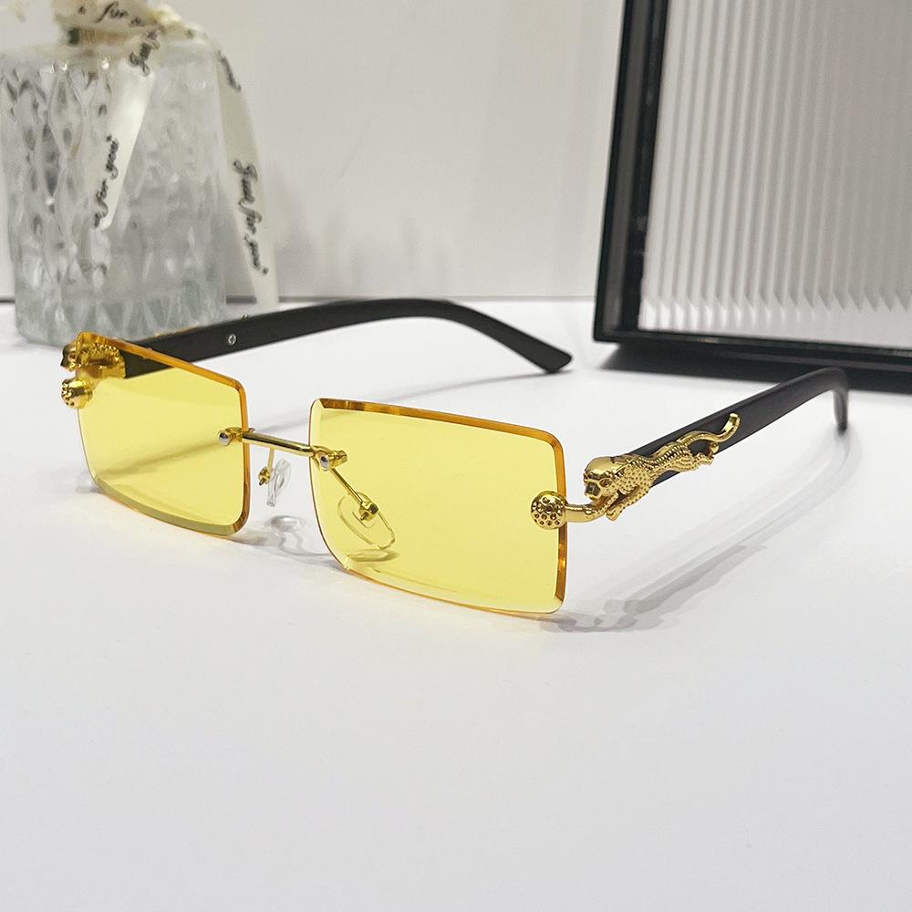 2024 Frameless Leopard Print Square Sunglasses – European & American Style