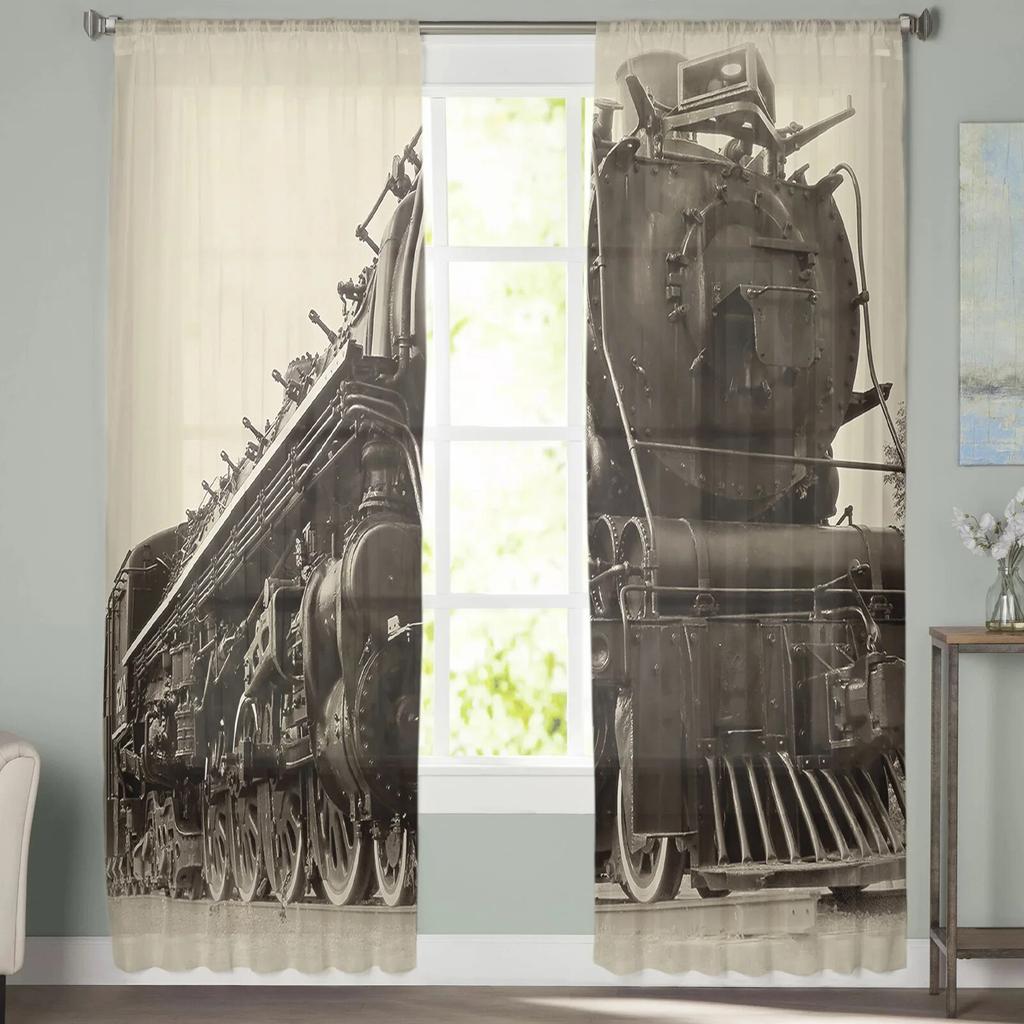 Black And White Train Modern Tulle Curtains For Living Room Bedroom Home Kitchen Window Sheer Curtains