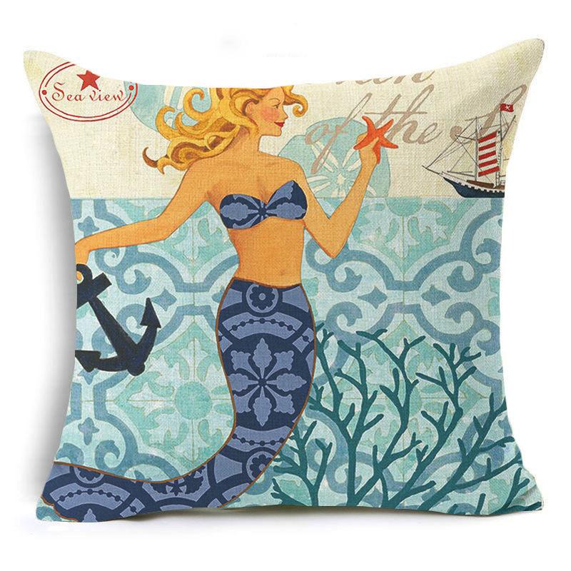 European and American Retro Mermaid Pillowcase Car Cushion