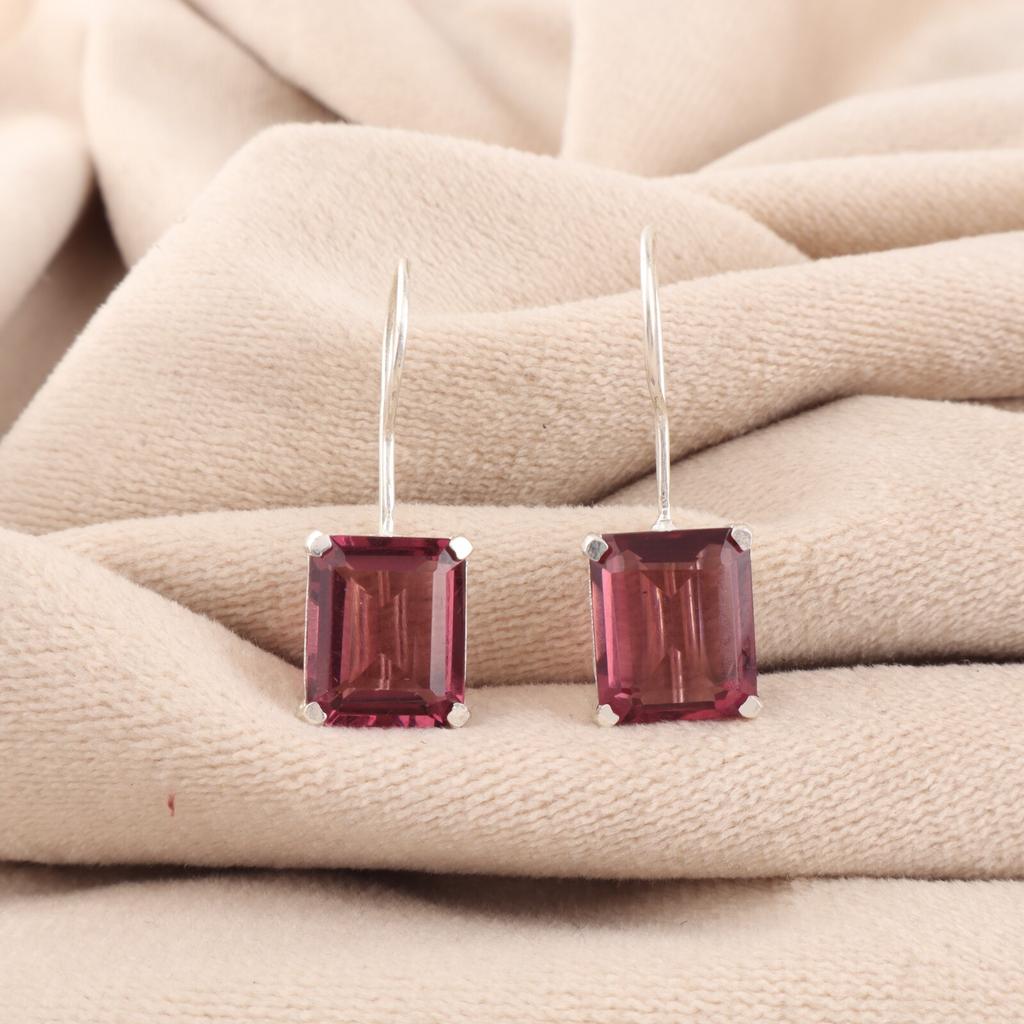 Natural Rhodolite Gemstone 925 Sterling Silver Jewelry Handmade Earrings 1.06" EE-167-13