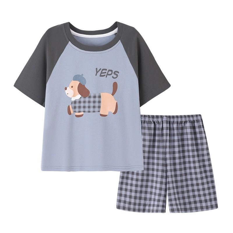 Boys Cotton Pajama Set Short Sleeve Cartoon Print Lightweight Sleepwear Kids Teens