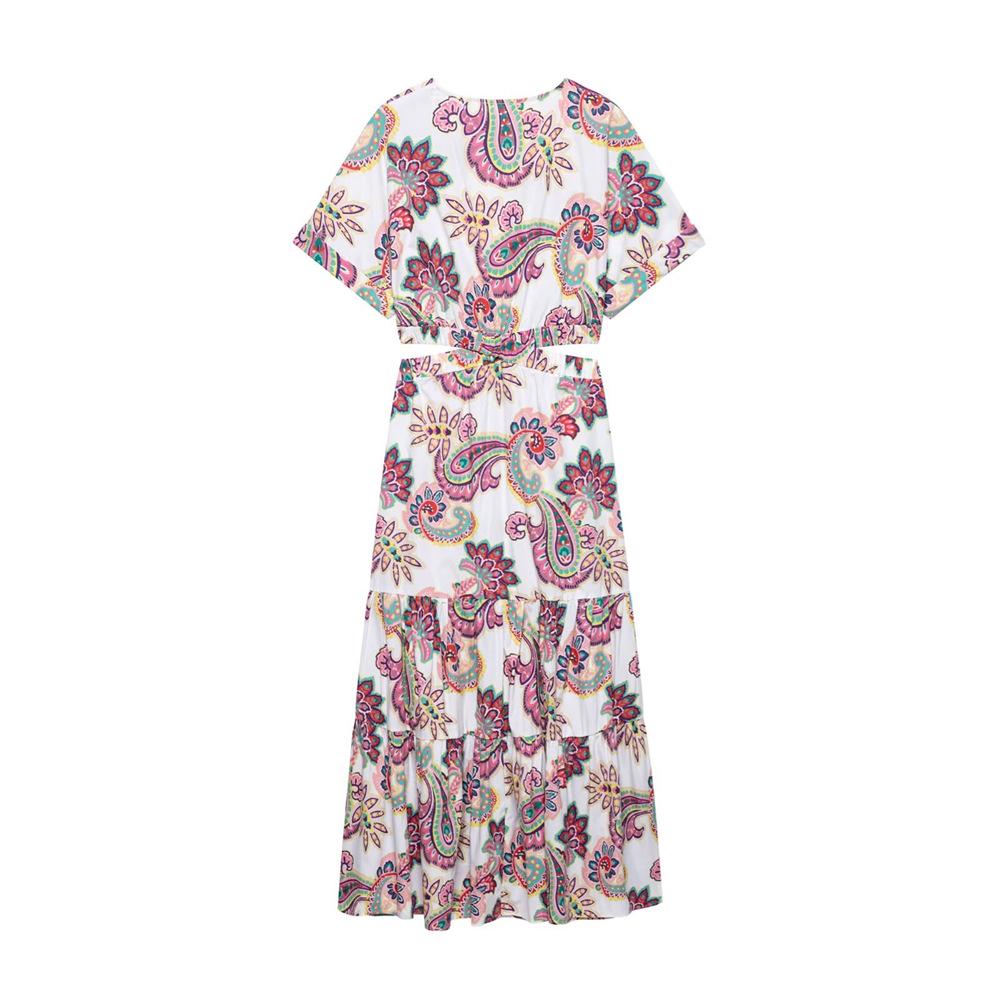 Spring/Summer 2025 Women's Slim Fit V-Neck Hollow-Out Print Dress