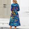 3/4 Sleeve Women's Dress Casual Flowy A,Line Midi Tshirt Dresses With Pockets Crewneck Vocation Boho Beach Sundress