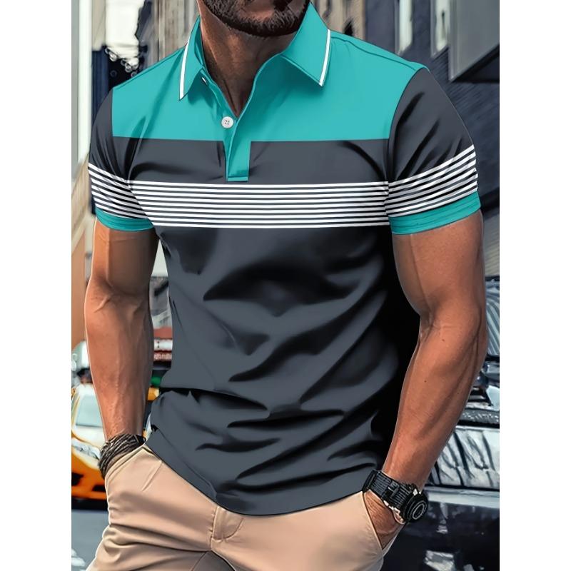 Summer New Men's POLO Shirt Features a Casual Fashionable Comfortable Soft and Breathable 3D Striped Pattern Print