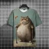 Funny Fat Cat T-Shirt Men's 3d Printed Animal T-Shirts Kids Casual Loose Short Sleeved Oversized Tops Summer Streetwear Tees