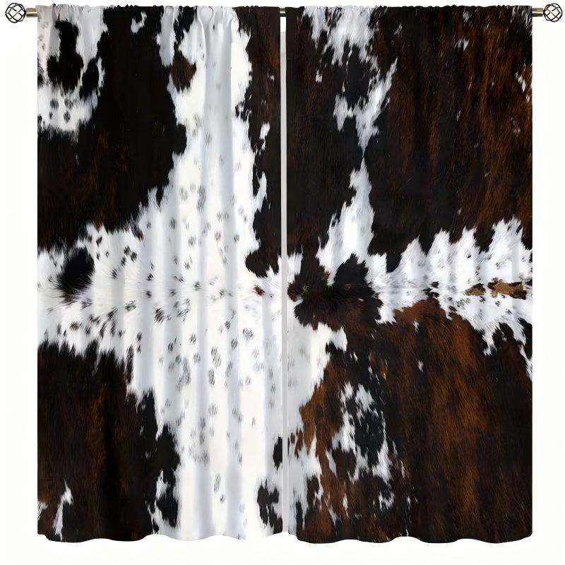 2pcs Abstract Animal Printed Curtains   Room Darkening   Polyester   Living Room/Holiday Window Decor   Farmhouse Style   Rod Pocket