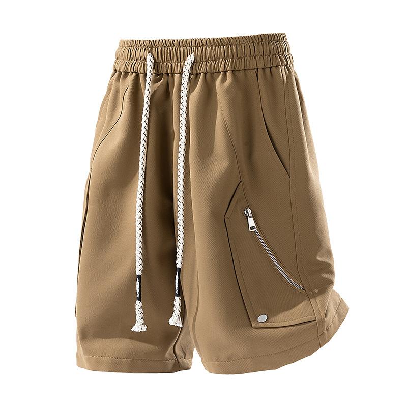 

Men s Casual High Waist Elastic Waistband Drawstring Shorts with Side Zipper Pocket M