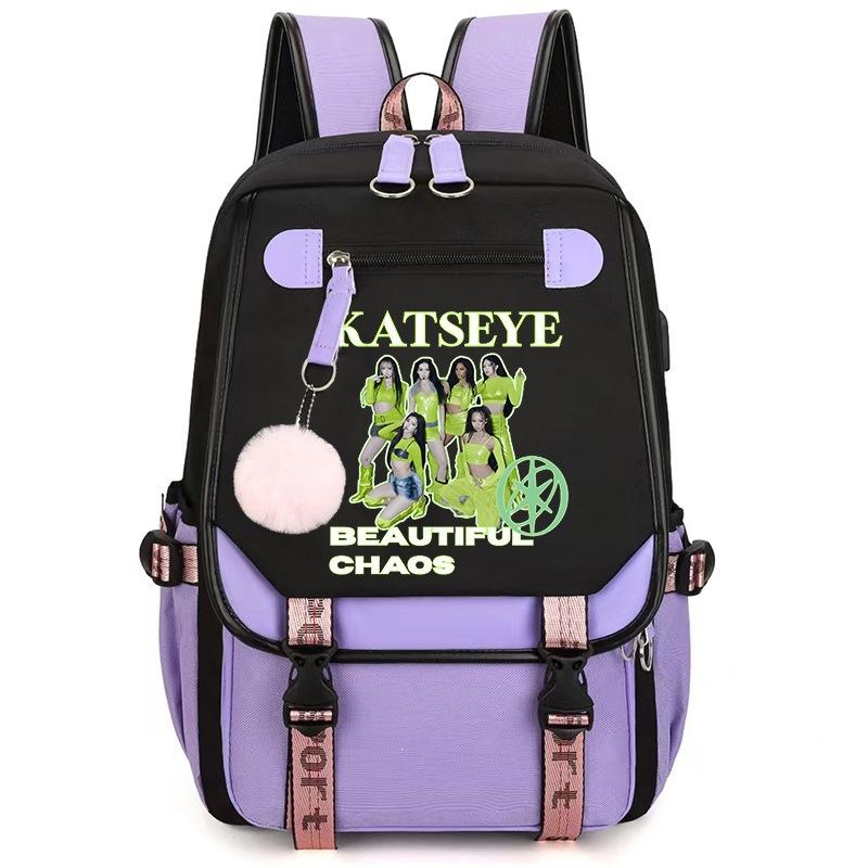 Katseye K-Pop Girl Group Print School Backpack for Students Daily Commute 1216-2, Lightweight Water-Resistant Large Capacity Bookbag