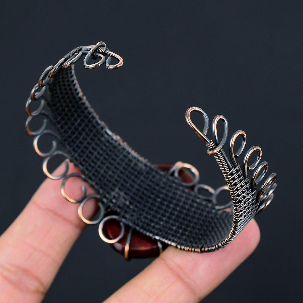 Red Flash Labradorite Pure Copper Wire Wrapped Handmade Jewelry Bangle Bracelet Adjustable