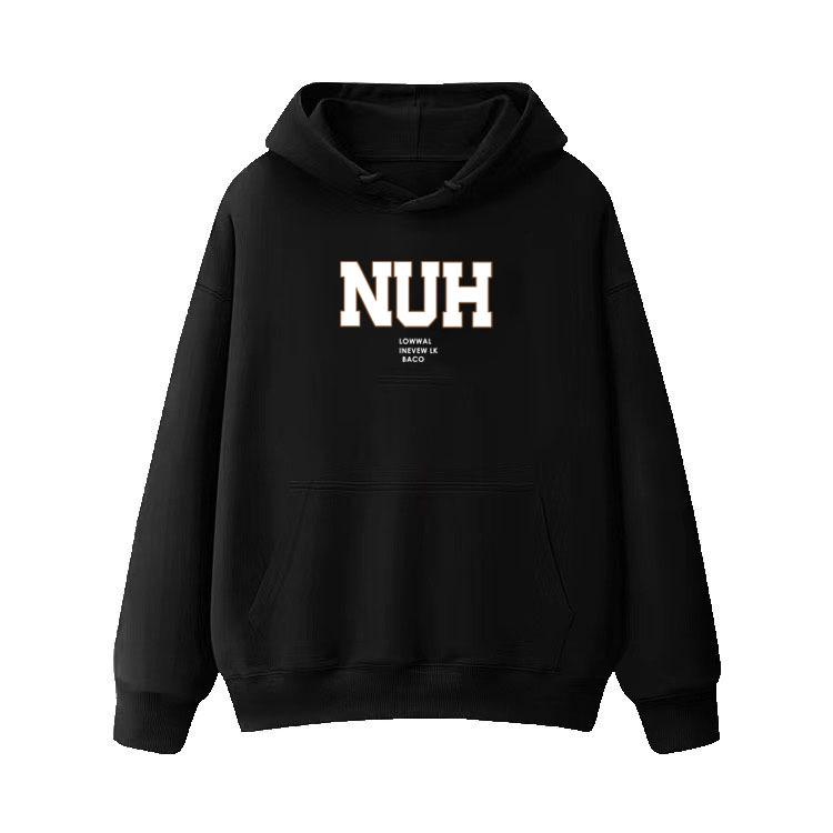 Ogʻir vaznli flisli astarli xatli printli xudi - Kuz/Qish uchun qalin, keng bichimli