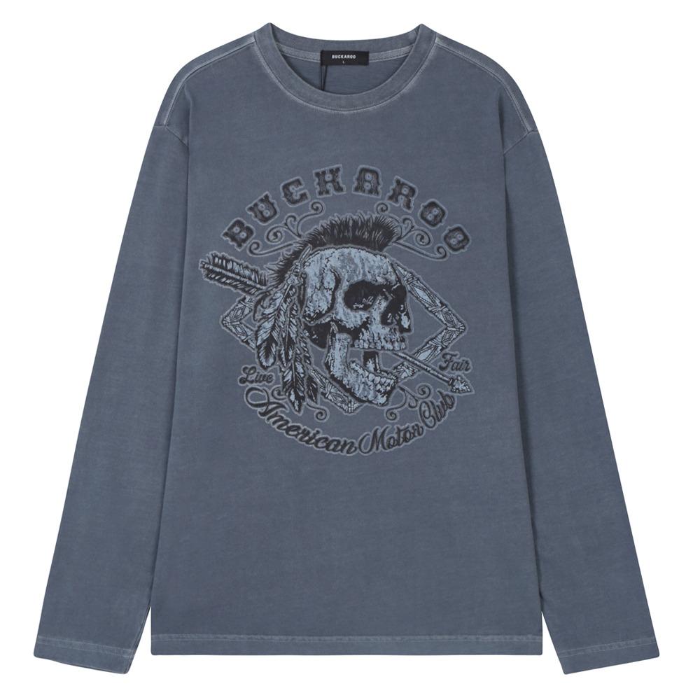 Burkeru [Premium] Skull Vintage Round T-Shirt Dark Blue Dark Blue_L