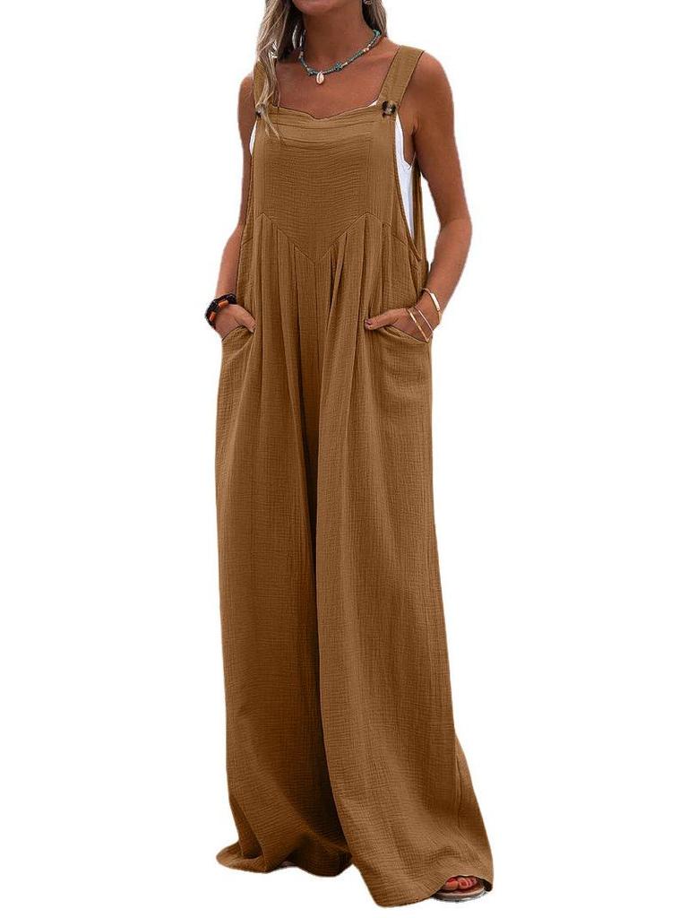 2024 Women's Ethnic Style Sleeveless Wide-Leg Button Jumpsuit