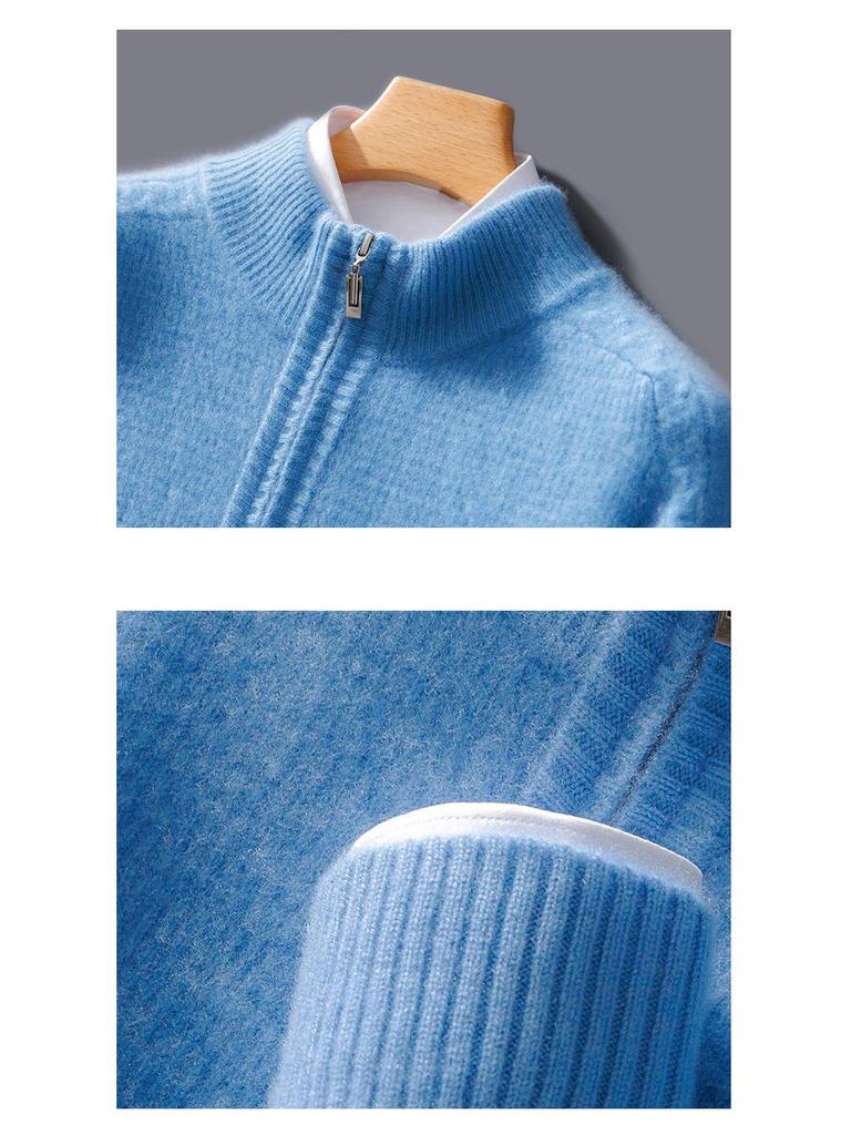 Herren Kaschmir Pullover mit hohem Kragen - Dick, Warm, Lässig, Halbreißverschluss, Basisschicht