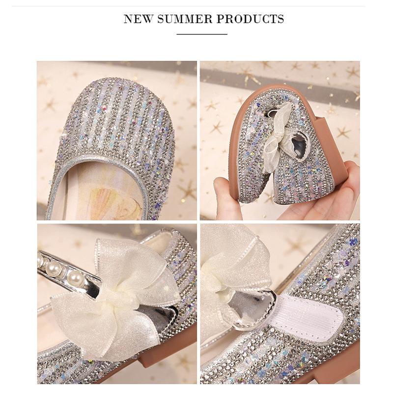 New Rhinestone Bow Soft Bottom Crystal Shoes Children's Small Leather Shoes