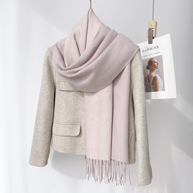 Double-Sided Solid Color Imitation Cashmere Scarf with Tassels – Cozy Korean Autumn/Winter Fashion for Students