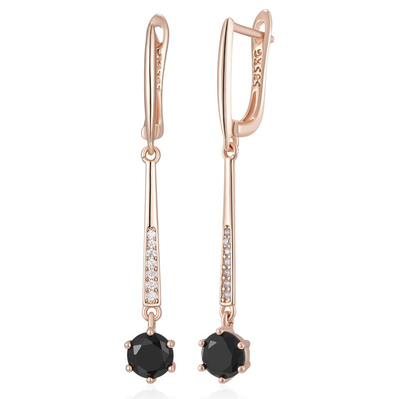 Luxuriöse Schwarze Natürliche Zirkon Lange Hängeohrringe Für Damen Mode Roségoldene Farbe Schlichter Täglicher Feinschmuck