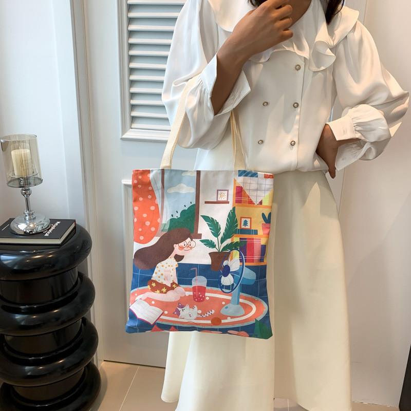 Cartoon Canvas Tote Bag For Women 2023 Summer New Street Fashion Shoulder Bag Large Size